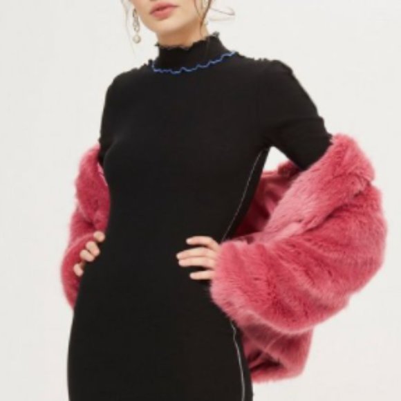 Topshop Lettuce Hem Bodycon Dress-BLACK - Picture 1 of 4